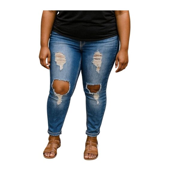 Almost Famous Denim - Almost Famous Womens Distressed Acid Wash Jeans Size 20